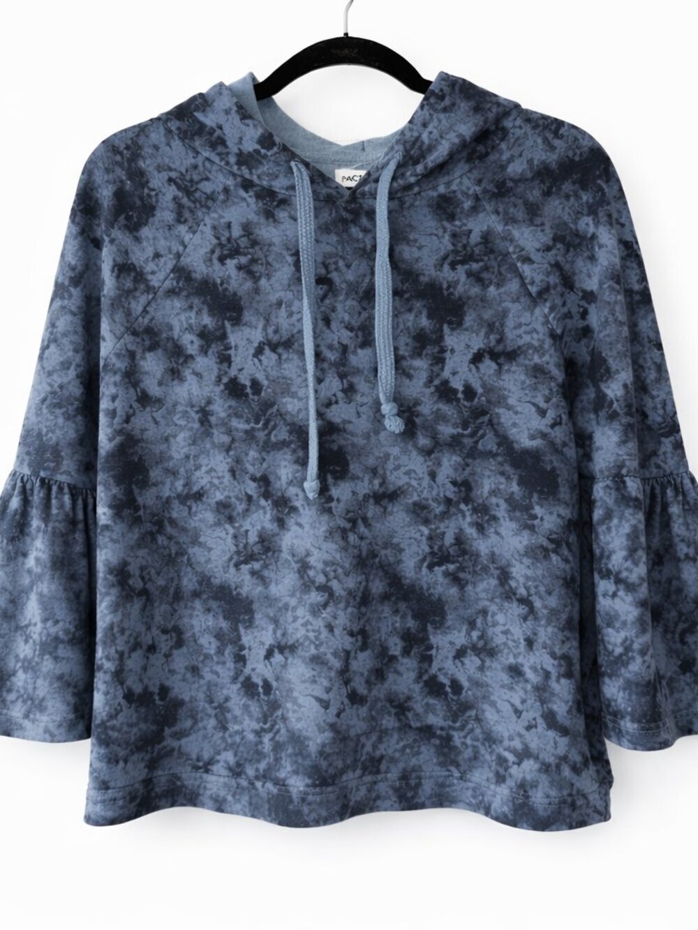 Pact Organic Cotton Tie Dye Hoodie Bell Sleeve Pullover Women’s Large Gray Blue
